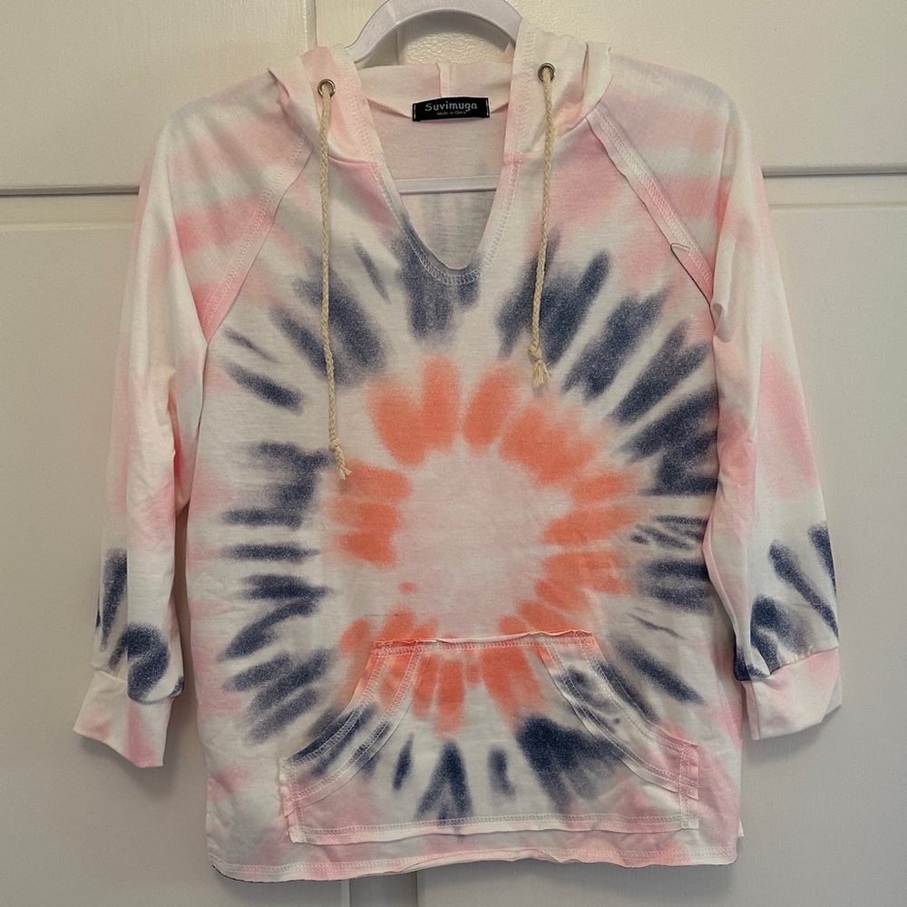 LIKE NEW Survimuga Tie Dye Hoodie Pullover Long Sleeve Pink and White